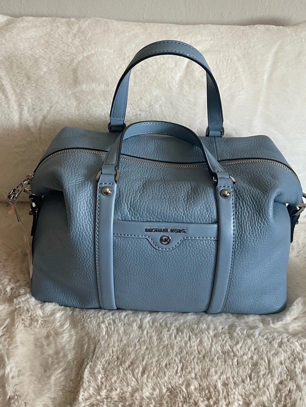 Michael Kors Slate Blue Pebbled Leather Satchel